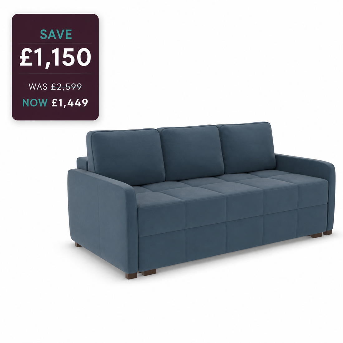 Ex Display - Ashley Three-Seater Sofa Bed-Micro Velvet Pastel Blue (SHUB752)